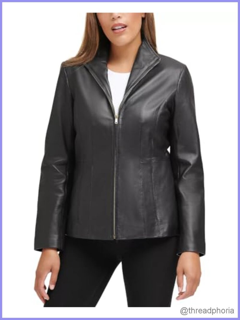 Genuine Leather Wing Collared Jacket Zip Closure Lined